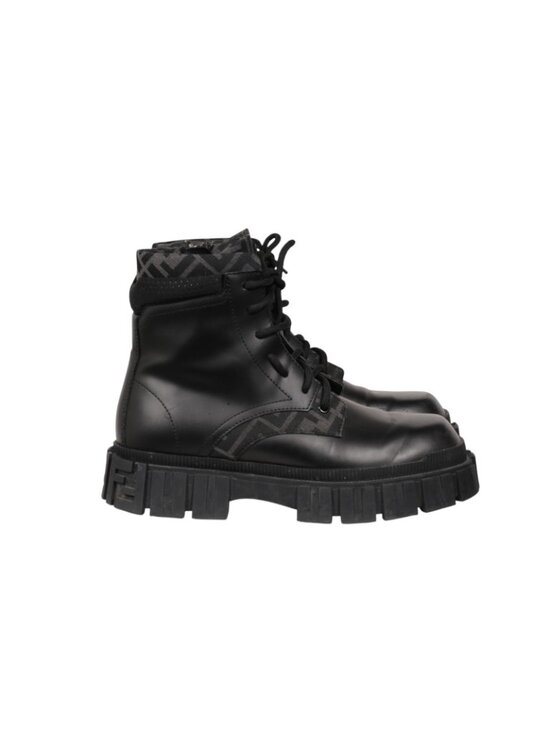 Fendi Force Lace Up Ankle Boots Size US 8 F7 Black Leather Zip Up Combats Ship main image 6